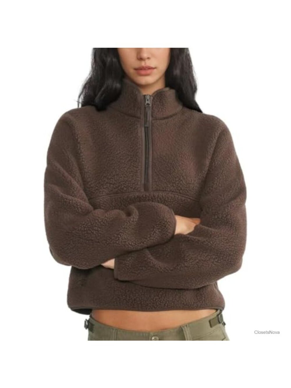 Fleece Half Zip Sweatshirt Mock Neck Pullover Sherpa Coat Women